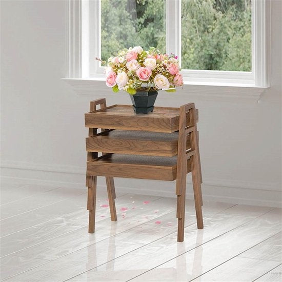 Bijzettafel | Set van 3 – Hout – Bruin