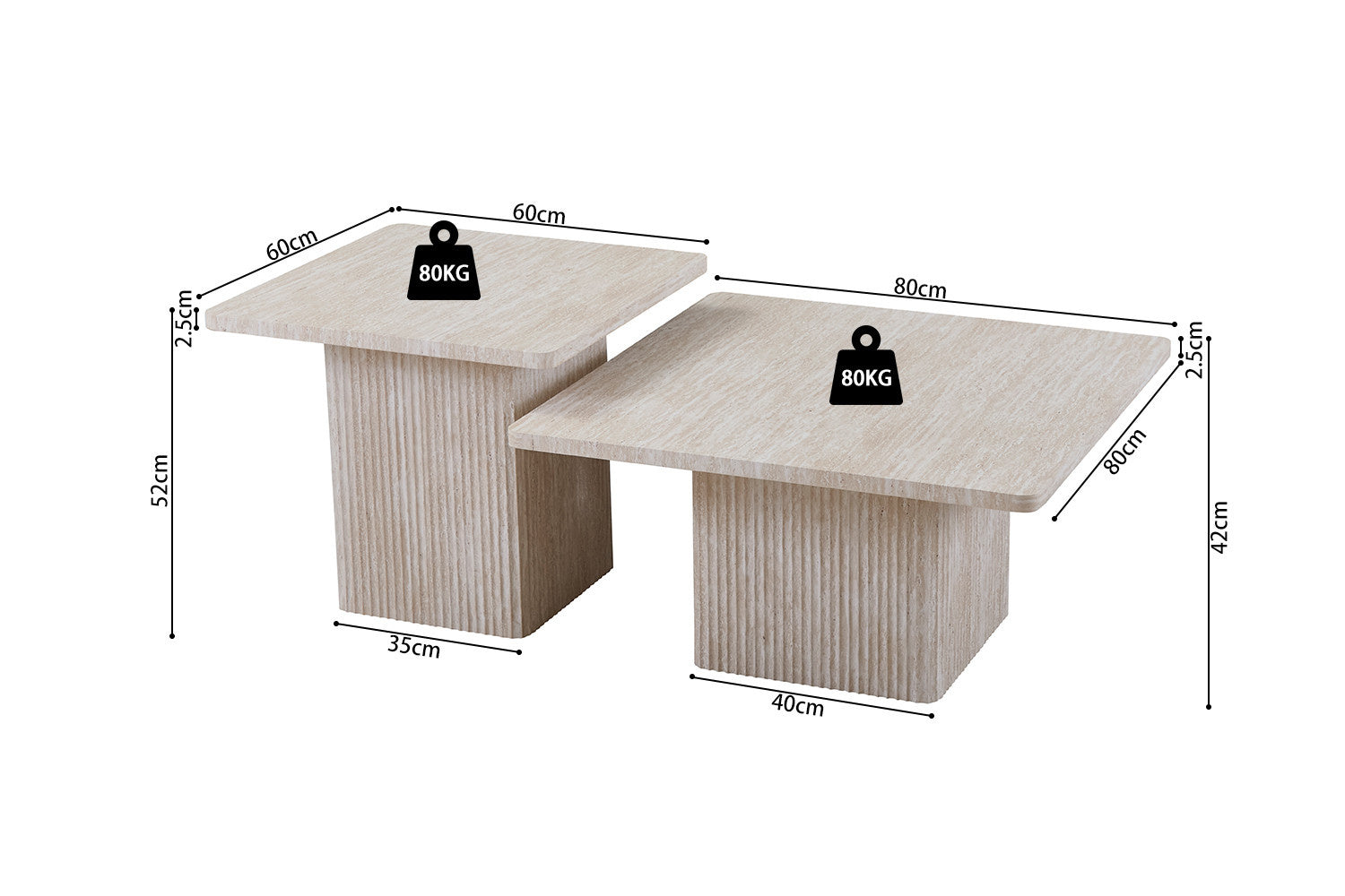 Salontafel Set 'Velora' – Set van 2 – Travertin – Beige