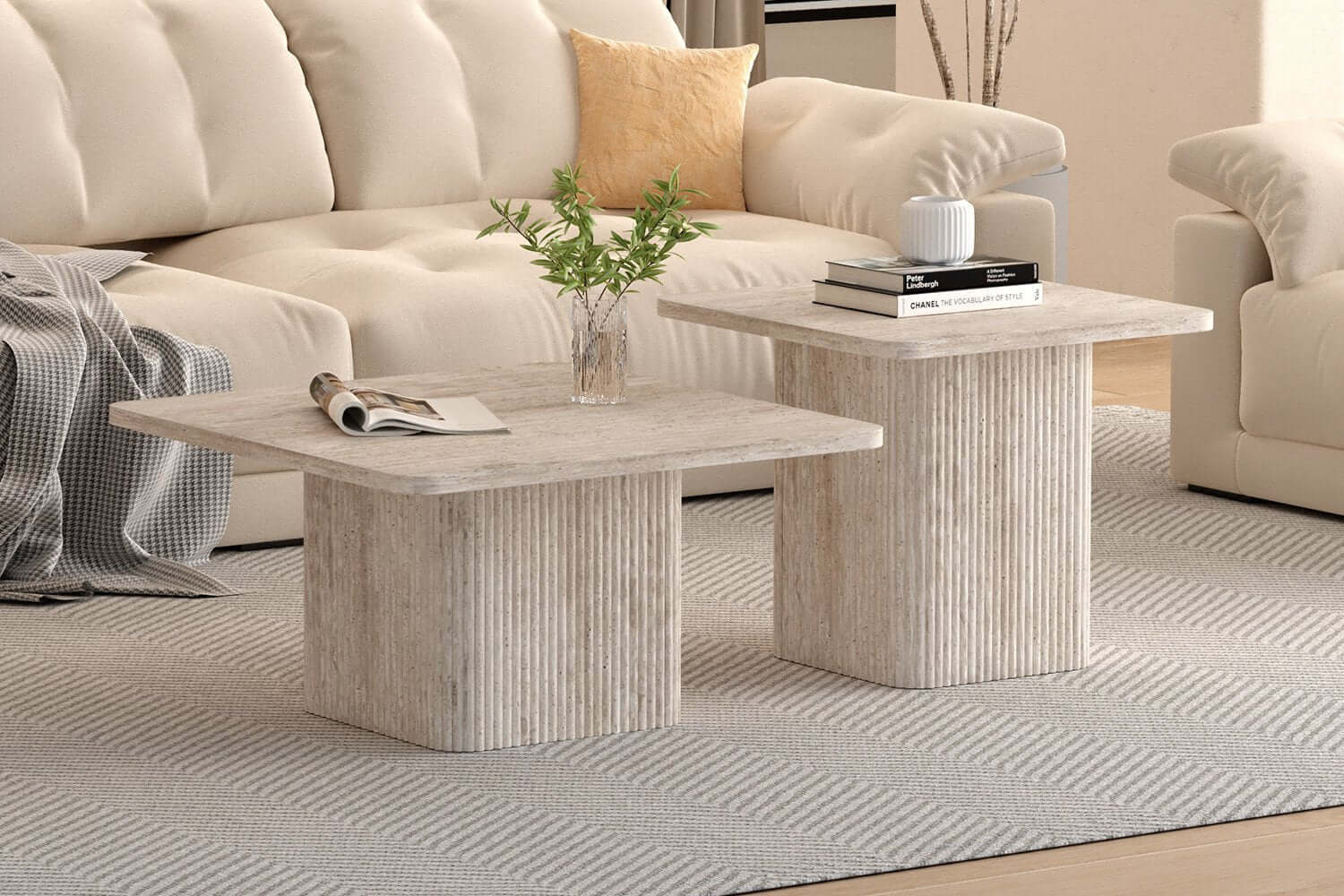 Salontafel Set 'Velora' – Set van 2 – Travertin – Beige