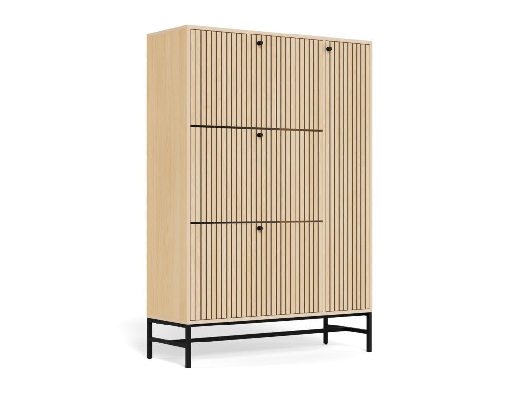 Schoenenkast Vela Oak XL – 3 + 1 Lades – Eikenlook Lamellen – Zwart Staal