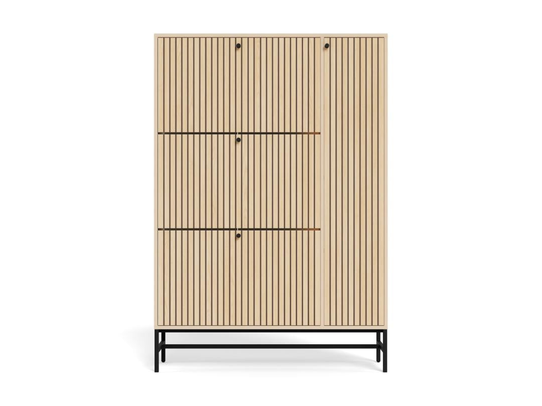 Schoenenkast Vela Oak XL – 3 + 1 Lades – Eikenlook Lamellen – Zwart Staal