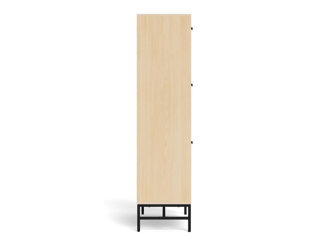 Schoenenkast Vela Oak XL – 3 + 1 Lades – Eikenlook Lamellen – Zwart Staal