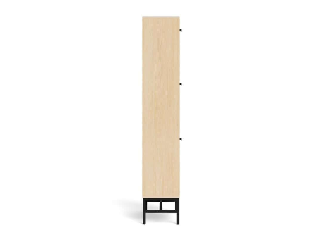 Schoenenkast Vela Oak – 3 Lades – Eikenlook Lamellen – 71,6 x 25 x 140,4 cm – Zwart Staal