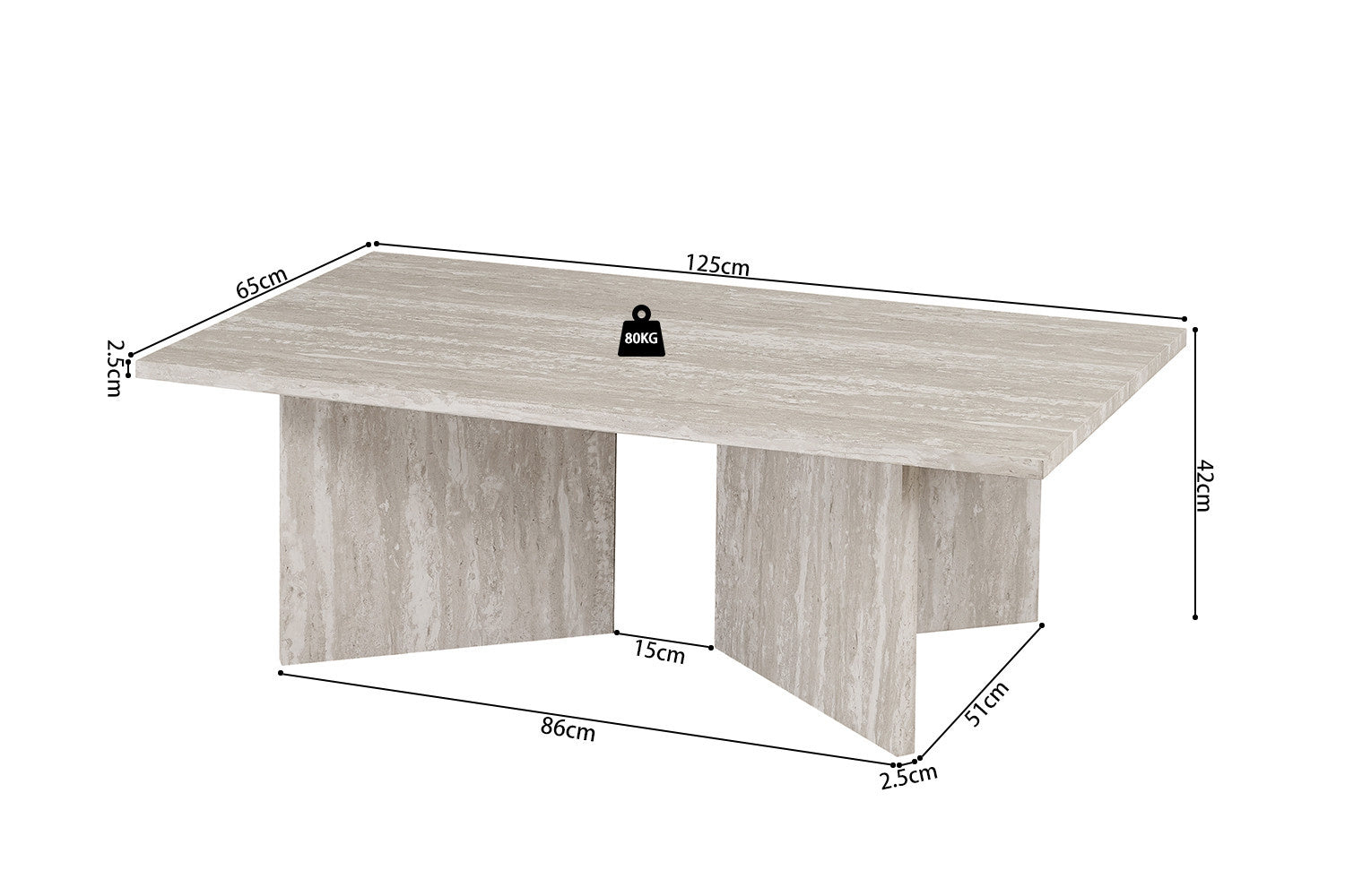 NEW - Salontafel 'Litar' Decor Travertin Grijs