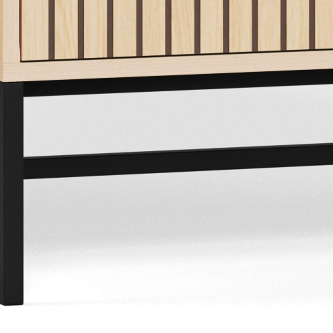 Schoenenkast Vela Oak XL – 3 + 1 Lades – Eikenlook Lamellen – Zwart Staal