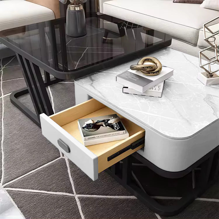 Luxe Salontafel Set – Wit - 2 Delig | Marmerlook & Glas | Square Series