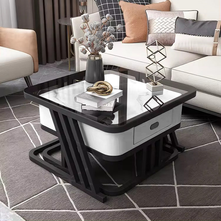 Luxe Salontafel Set – Wit - 2 Delig | Marmerlook & Glas | Square Series