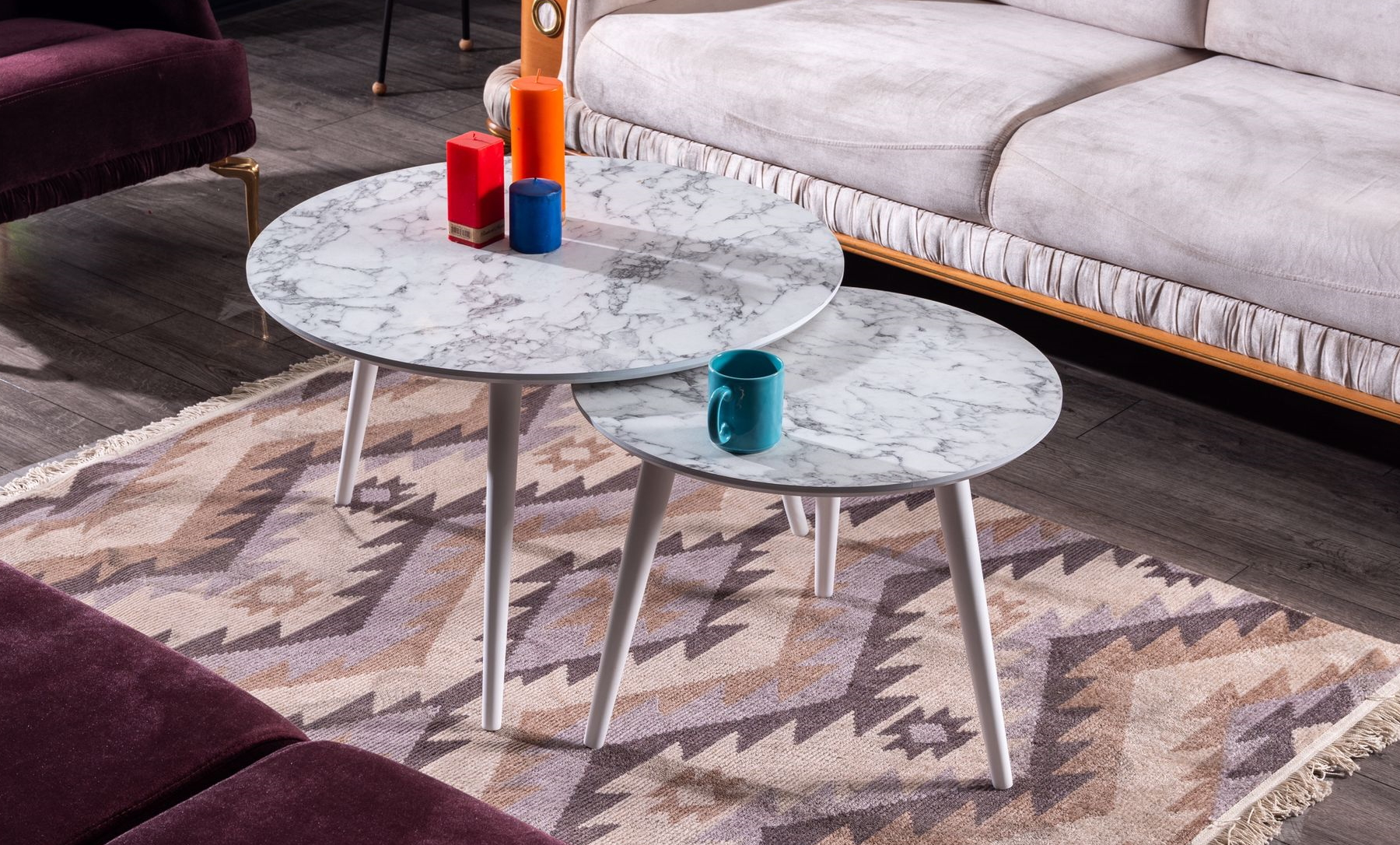 Salontafel Set van 2 - Marmer Look | Carrara Wit - MDF