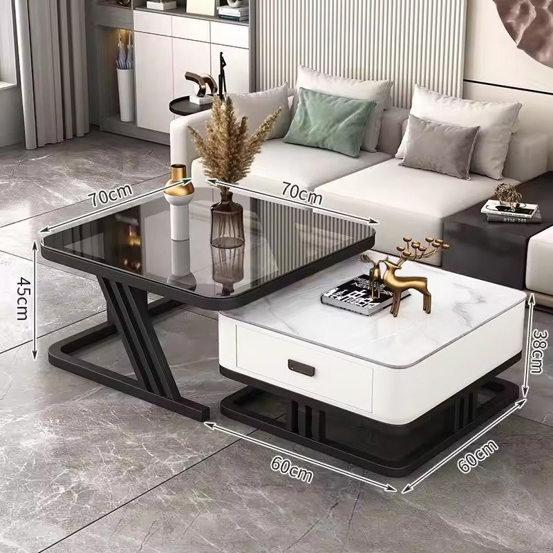 Luxe Salontafel Set – Wit - 2 Delig | Marmerlook & Glas | Square Series