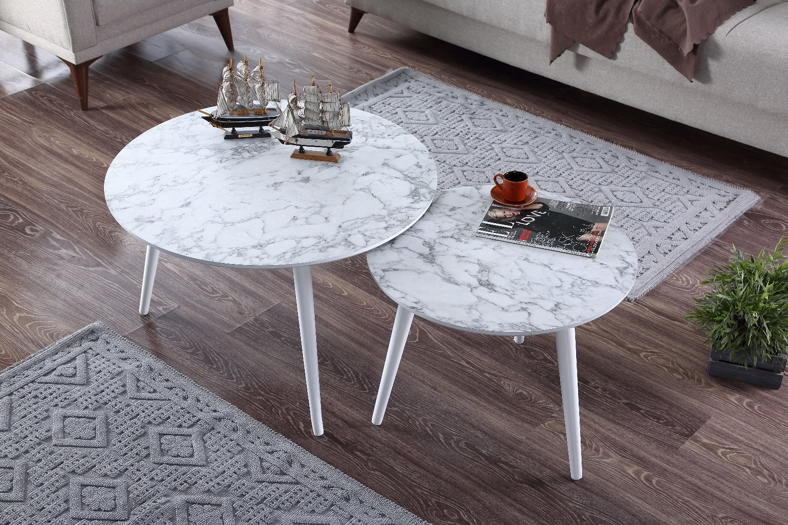 Salontafel Set van 2 - Marmer Look | Carrara Wit - MDF