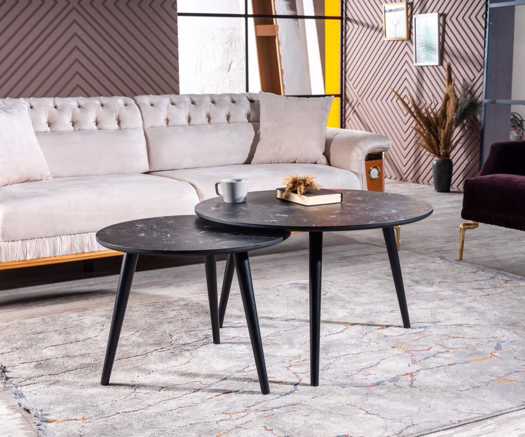 Salontafel Set van 2 - Marmer Look | Lotus Zwart - MDF