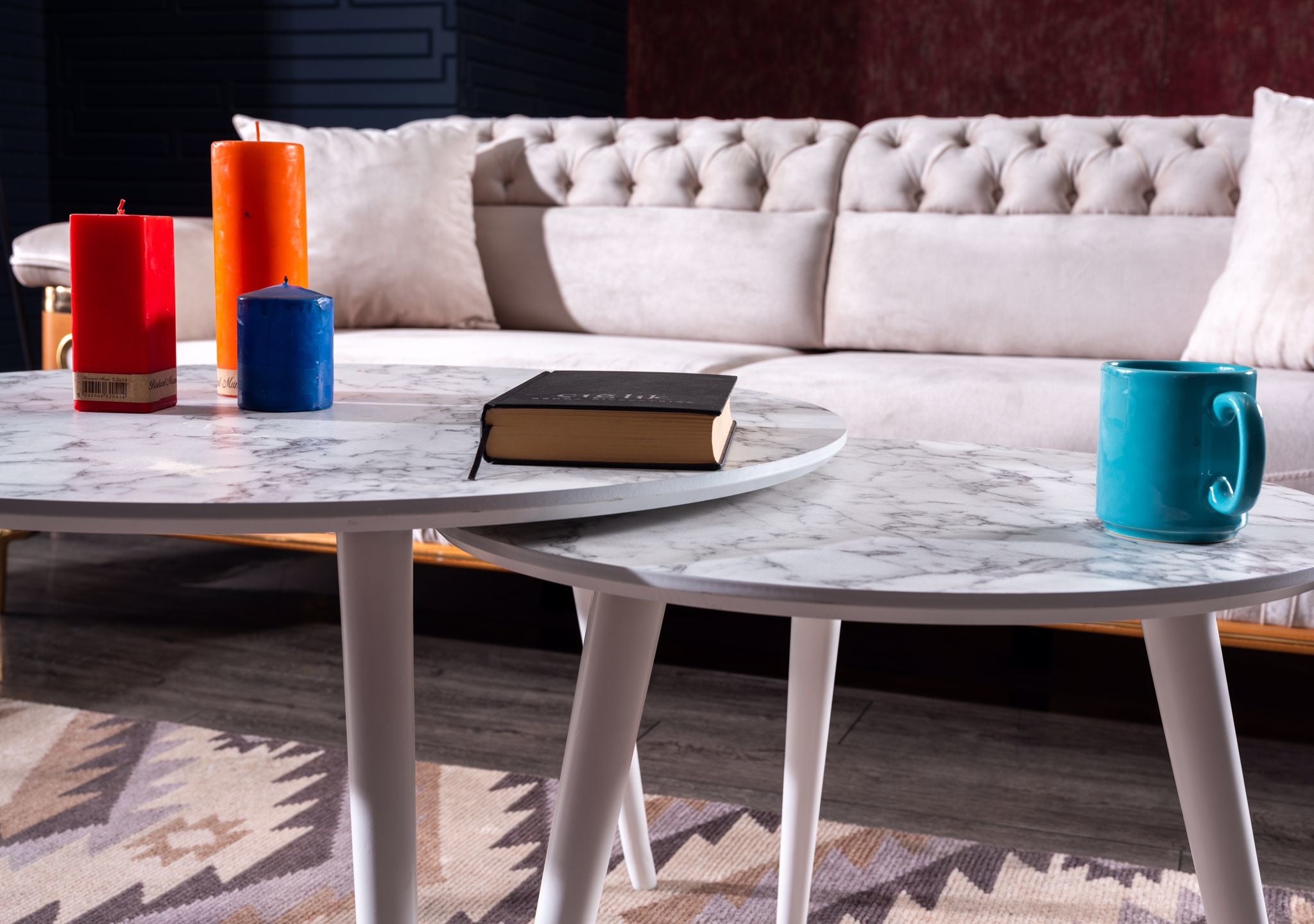 Salontafel Set van 2 - Marmer Look | Carrara Wit - MDF