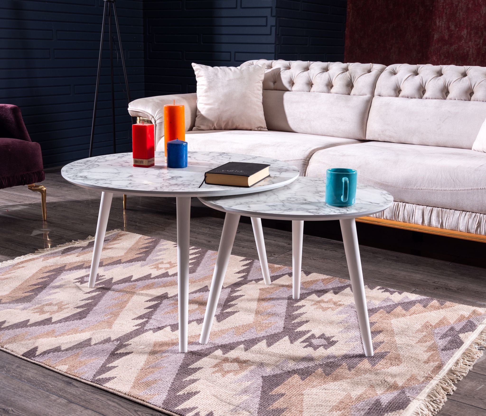 Salontafel Set van 2 - Marmer Look | Carrara Wit - MDF