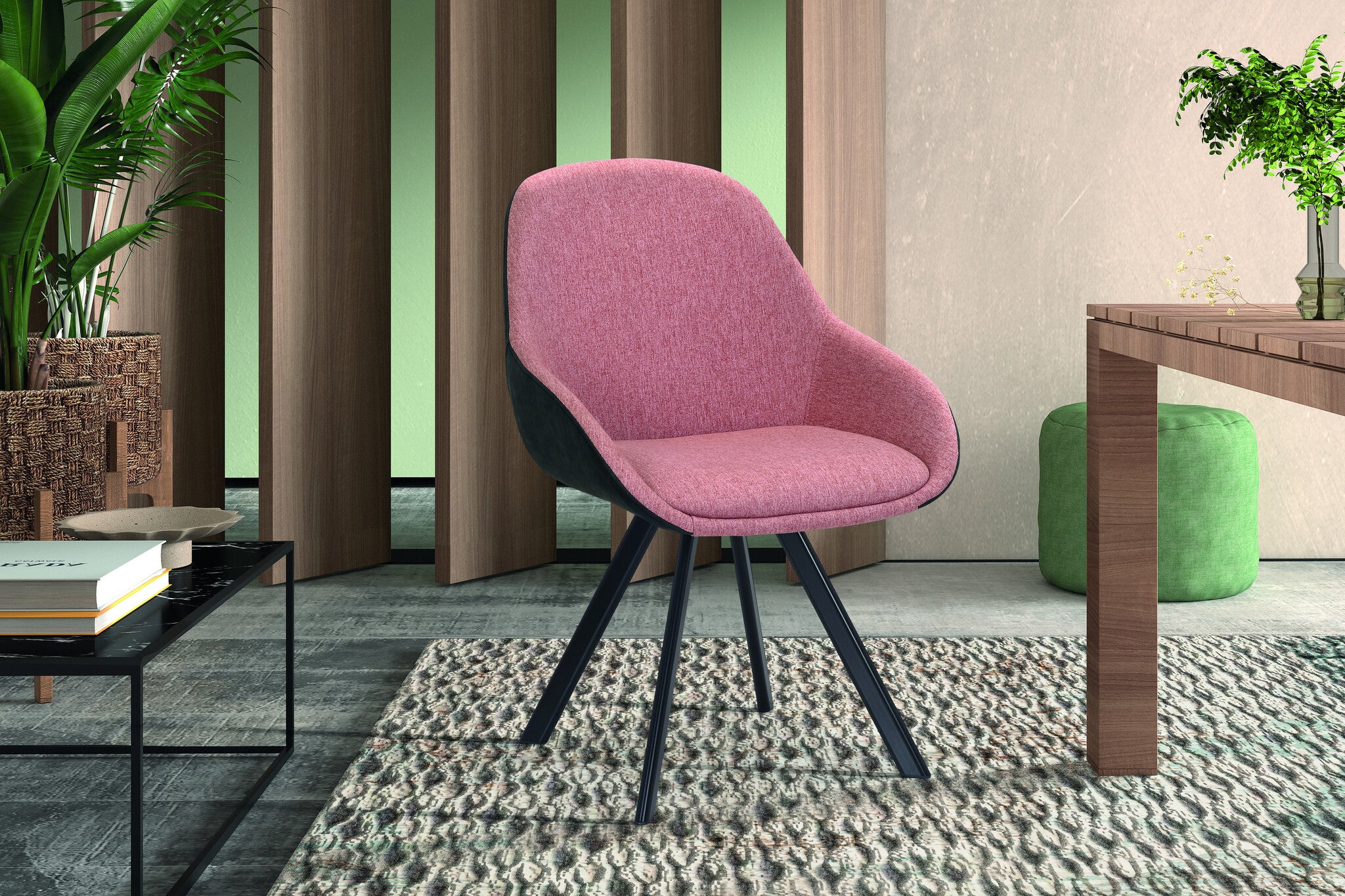 Roselle Eetkamerstoel – Roze & Donkergrijs – Comfortabel – Moderne Stoffen Kuipstoel