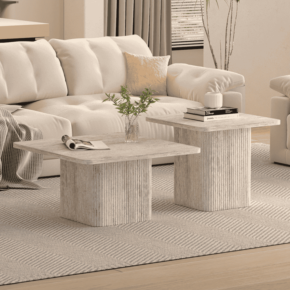 Salontafel Set 'Velora' – Set van 2 – Travertin – Beige