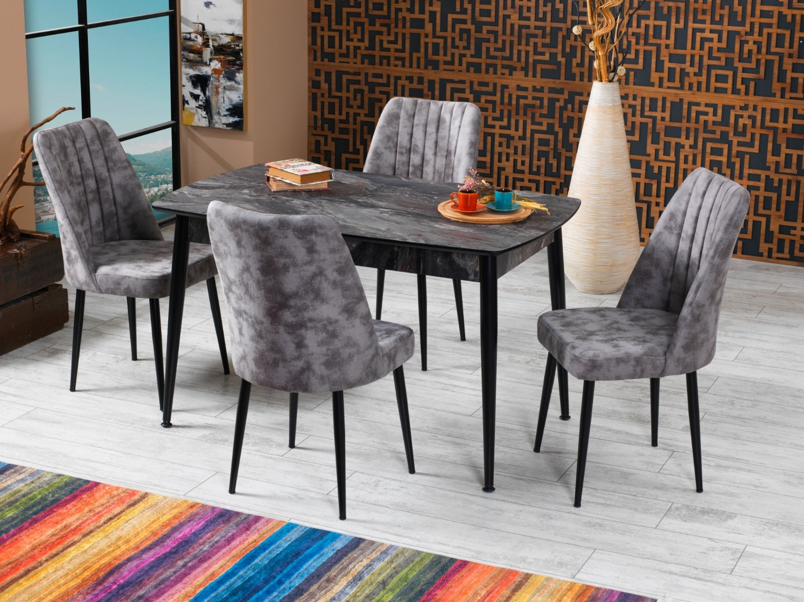 Eetkamerstoelen Set van 4 | Space Gray / Black | Swiss Homes®