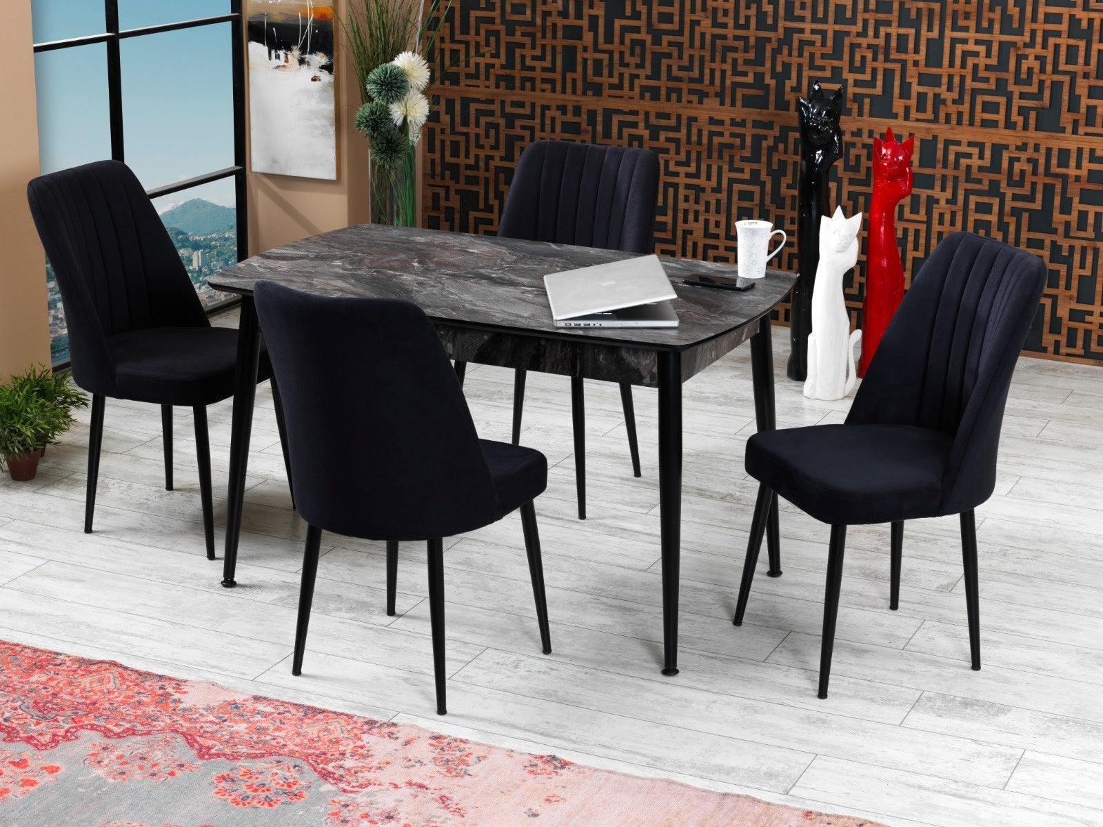 Eetkamerstoelen Set van 4 | Satin Black | Swiss Homes®