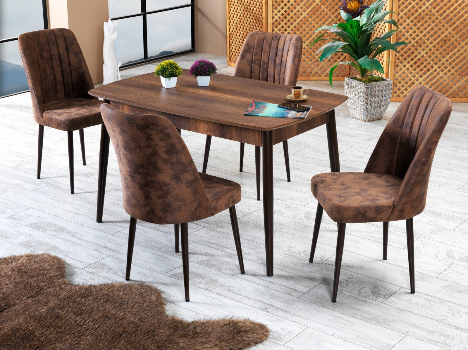 Eetkamerstoelen Set van 4 | Beige / Zwart | Swiss Homes®